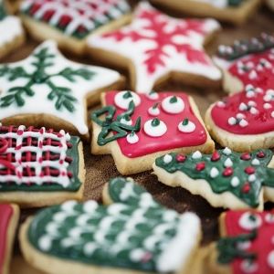 Iced Christmas cookies on plate